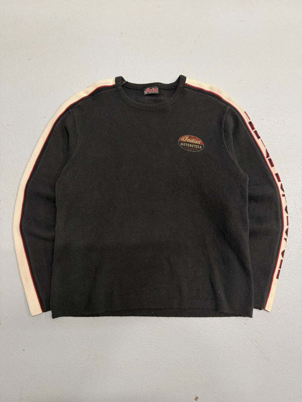 Vintage 90s Black Indian Motorcycle Knit Crewneck Sweater